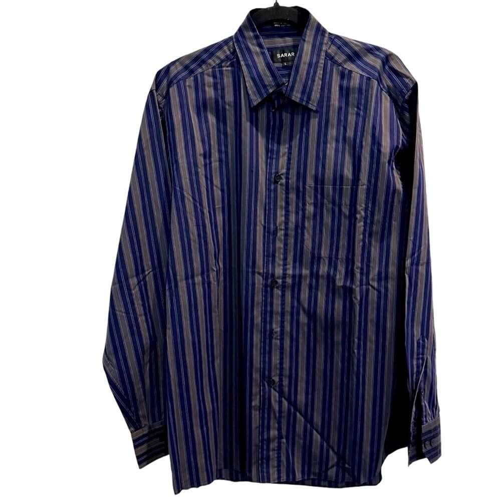 Sarar‎ Men's Blue Striped Long Sleeve Button-Up Shirt Size L Casual
